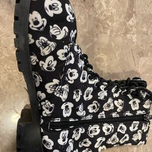 Disney Mickey Mouse Black and White Lace-Up Boots